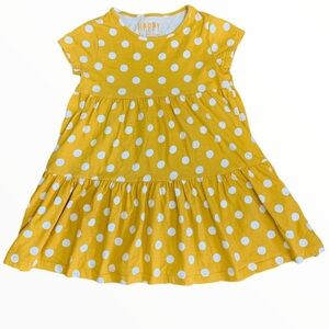 FLORENCE & FRED Large Polka Dot Dress With Ruched Waist Mustard Yellow Girl 5-6Y